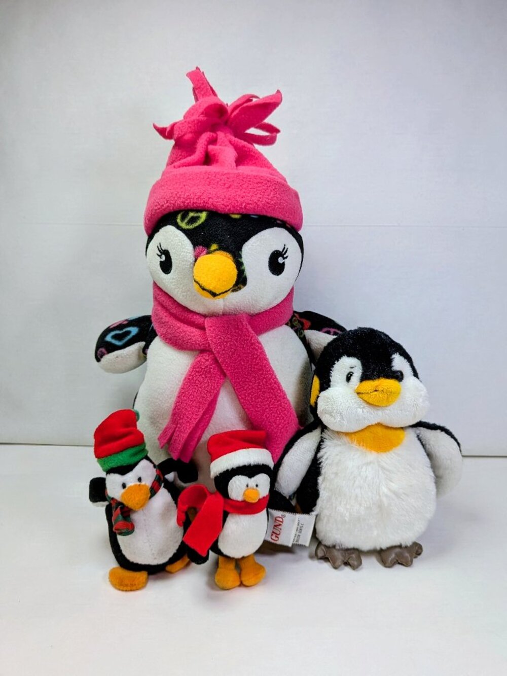 Vintage Penguin Plush Lot of 4 Webkinz Ganz Gund ABC Peace Sign Clips Christmas